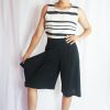 Black tie waist crepe culottes.