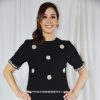 Pitch Black Satin Basketweave Crop with Fringe Trims  - Black