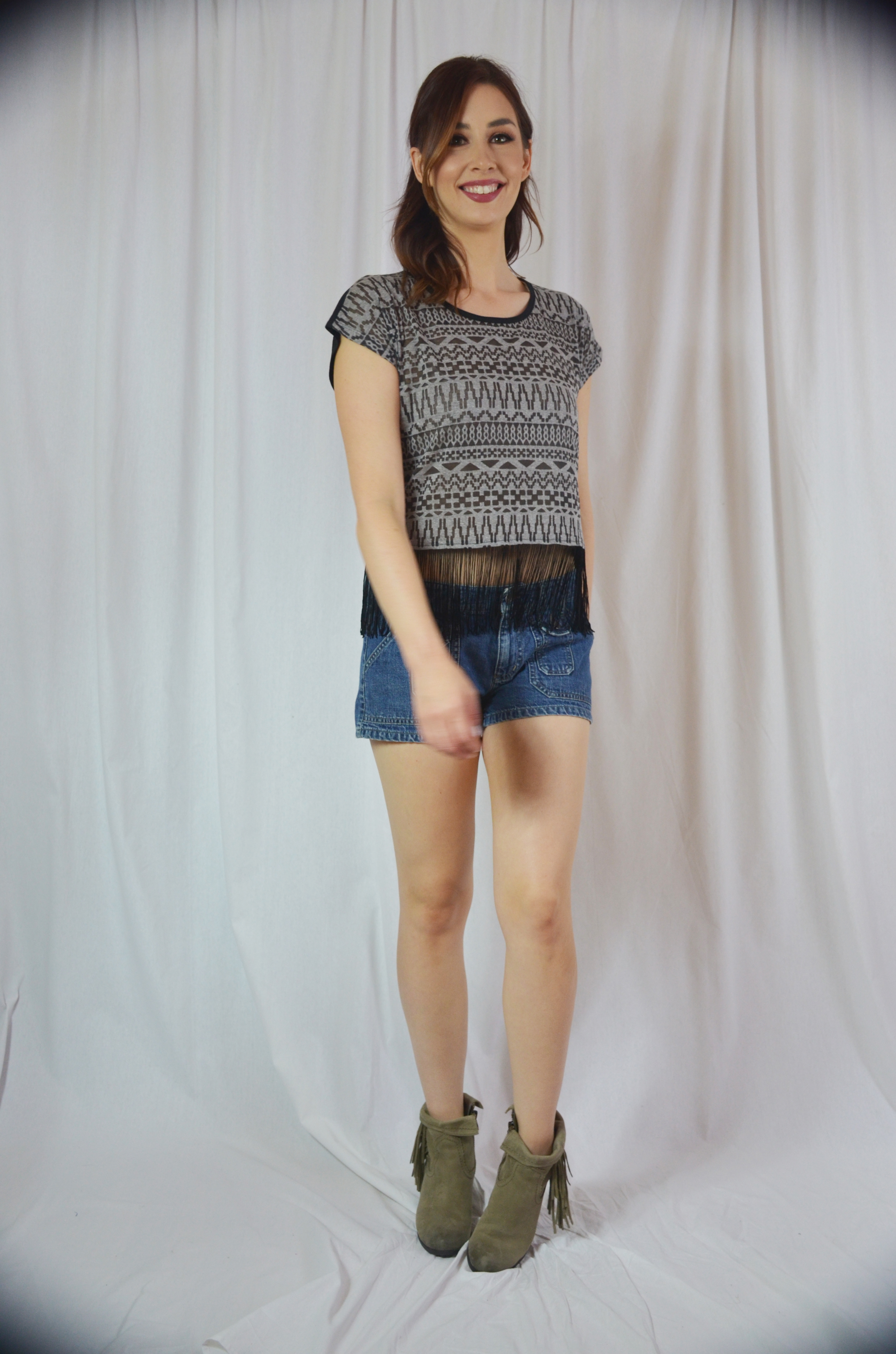 Fringed-hem Graphic Top