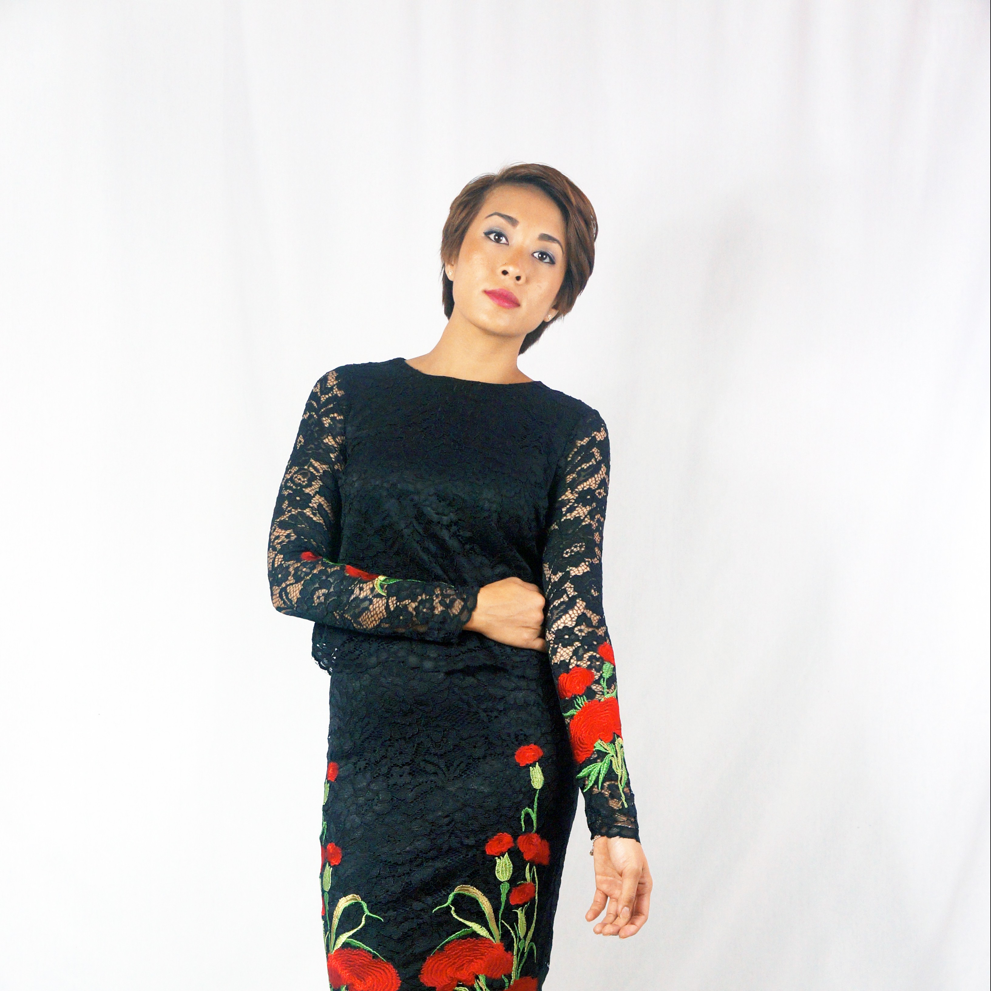 Black Lace Long Sleeve Blouse