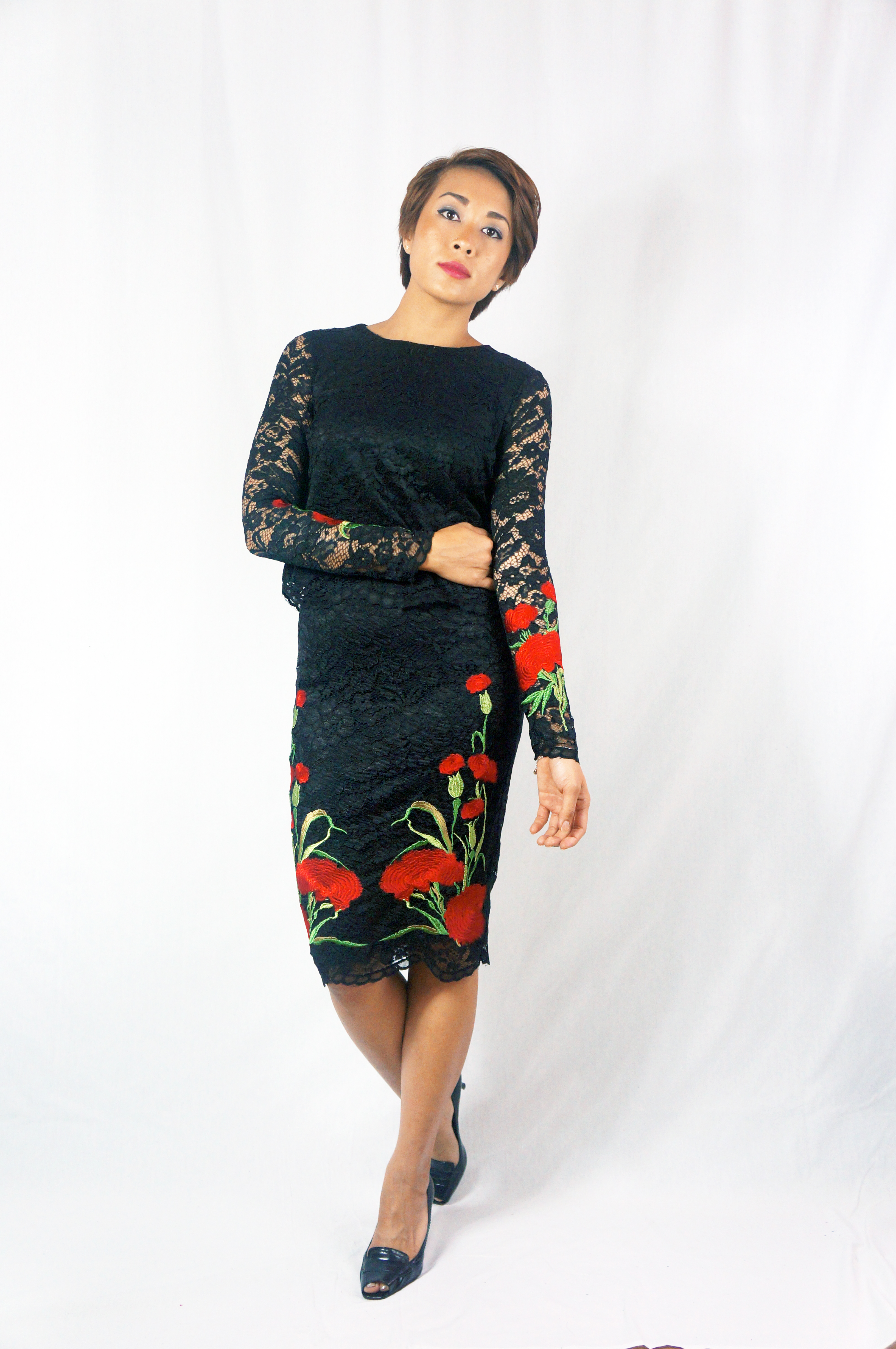 Black Lace Long Sleeve Blouse - Image 2