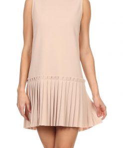 SLEEVELESS SHIFT DRESS WITH PLEATED BOTTOM