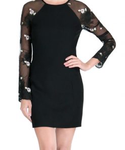Sheer mesh raglan sleeves with embroidered floral