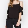 Chiffon Open-Shoulder Top - Black