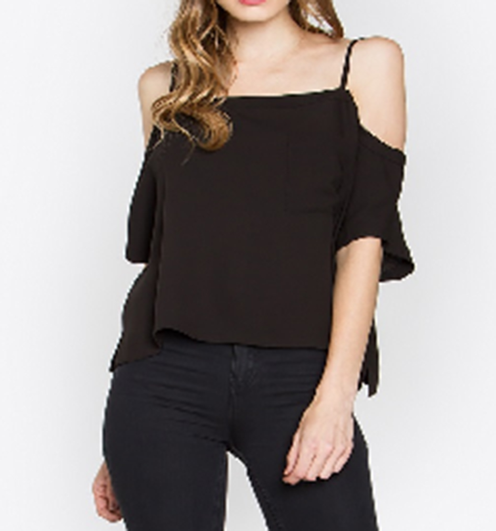 Chiffon Open-Shoulder Top - Black